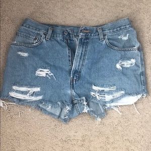 Hand cut Levi Distressed denim shorts W35